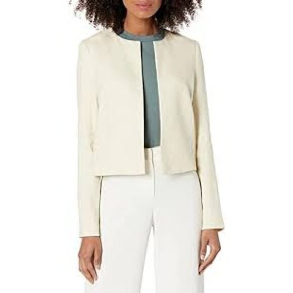 Theory Womens Cropped Jacket Size 12 Light Linen Luxe Beige NWT - Picture 8 of 12